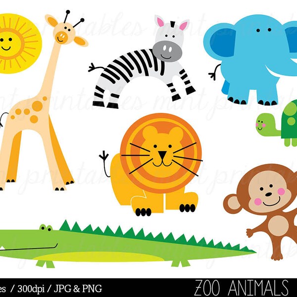 Animal clipart, Baby animal clipart, Animal Clip art, Zoo Animal, Birthday Jungle lion elephant - Commercial & Personal - BUY 2 GET 1 FREE!