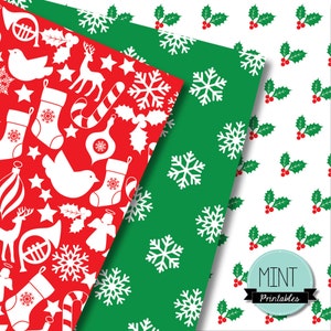 Christmas Scrapbooking Paper, Christmas Digital Paper, Red green Patterned, Printable Sheets background backgrounds BUY 2 GET 1 FREE image 3