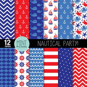Nautical Scrapbooking Paper, Digital Paper, Anchor Anchors Patterned Paper, Printable Sheets Sailing background BUY 2 GET 1 FREE image 1