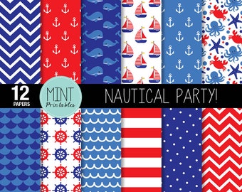 Nautical Scrapbooking Paper, Digital Paper, Anchor Anchors Patterned Paper, Printable Sheets Sailing background - BUY 2 GET 1 FREE!