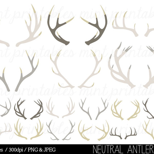 Antler Clipart, Antler silhouette clip art, stag, reindeer antler silhouettes, black gold dipped - Commercial & Personal - BUY 2 GET 1 FREE!