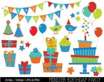 Birthday Clipart, Birthday Clip art, Bunting Clipart, Birthday Party, Birthday Cake, Invitation - Commercial & Personal - BUY 2 GET 1 FREE!
