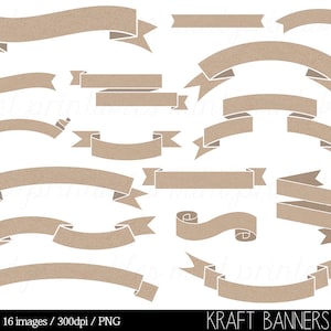 Clipart Banners, digitale Kraft Banner Clip art, digitale linten, Kraft papier Clipart, Doodle - Personal & commerciële - 2 kopen krijgen 1 gratis!