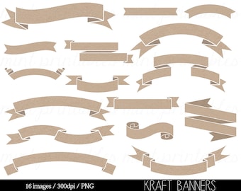 Clipart Banners, Digital Kraft Banner Clip art, Digital Ribbons, Kraft Paper Clipart, Doodle - Personal & Commercial - BUY 2 GET 1 FREE!