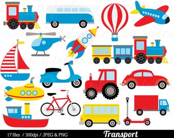 Transport Clipart Transport Clip Art, Train Car Truck Helicopter Bus Plane Boat Submarine Rocket - Commercial & Personal - BUY 2 GET 1 FREE!