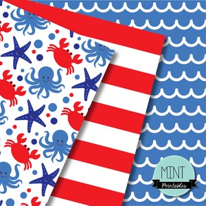 Nautical Scrapbooking Paper, Digital Paper, Anchor Anchors Patterned Paper, Printable Sheets Sailing background BUY 2 GET 1 FREE image 2
