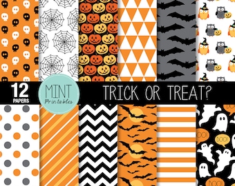 Halloween Scrapbooking Paper, Digital Paper, Patterned Paper, Printable Sheets black orange pumpkin chevron background - BUY 2 GET 1 FREE!