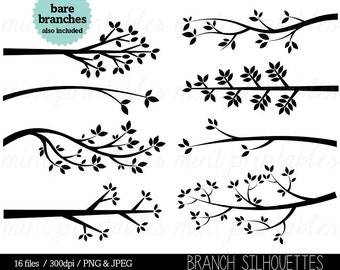 Branch clipart, Tree Branch Silhouette Clip art, Tree Branches, Tree Clipart, Trees, Leaves - Commercial & Personal - BUY 2 GET 1 FREE!
