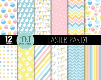 Easter Digital Paper, Easter Printable Sheets, Easter Eggs, Easter Bunny, Spring, Flower Pattern Happy Easter Background - BUY 2 GET 1 FREE!