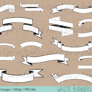 Banners Clipart, White banner Clipart, Clip Art Ribbons, Doodle Banners - Personal & Commercial - BUY 2 GET 1 FREE!