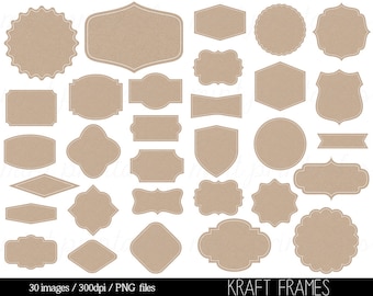 Molduras de papel Kraft Clipart, molduras de etiquetas digitais Clip Art, etiquetas, tags, borda, marrom, vintage - comercial e pessoal - COMPRE 2 GANHE 1 GRÁTIS!