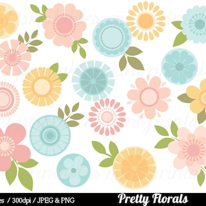 Flower Clipart Clip Art, Pink Flowers, Pastel Flowers, Retro flowers, vintage flowers, Floral - Commercial & Personal - B