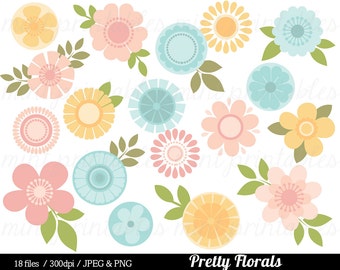 Bloem Clipart illustraties, roze bloemen, Pastel bloemen, Retro bloemen, vintage bloemen, Floral - Commercial & Personal - B