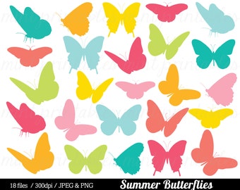 Butterfly Clipart, Bright Butterfly Clip Art, Butterfly Silhouettes Clipart, Summer Girl rainbow - Commercial & Personal - BUY 2 GET 1 FREE!