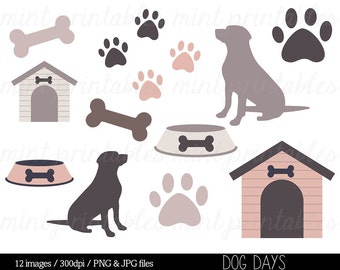 Dog Clipart Clip Art, Animal clipart, Dog Silhouette, Puppy, Pets, Paw Print, Bone, Dog House - Commercial & Personal - BUY 2 GET 1 FREE!