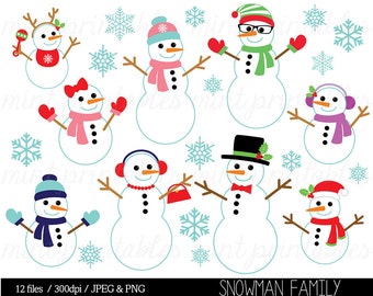 Cliparts de Noël, Noël Clip Art, clipart bonhomme de neige, bonhomme de neige clip art, famille, flocon de neige - Commercial & personnel - ACHETER 2 GET 1 FREE !