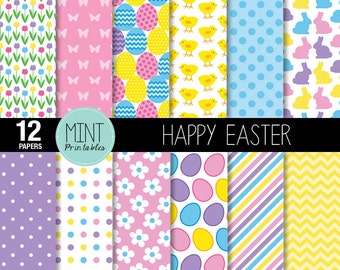 Easter Digital Paper, Scrapbooking Paper, Easter Eggs, Easter Bunny, Spring, Flower Pattern Printable Sheets Background - BUY 2 GET 1 FREE!