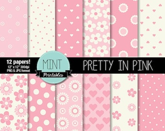 Carta digitale, carte Scrapbooking, carta fantasia, fogli stampabili, carta digitale rosa, cuori, Baby Girl Doccia - Acquista 2 GET 1 FREE!