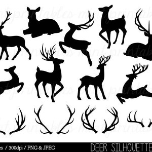 Deer Clipart, Deer silhouette Clip Art, Antler Clipart, Antler silhouettes, Reindeer Stag Doe - Commercial & Personal - BUY 2 GET 1 FREE!