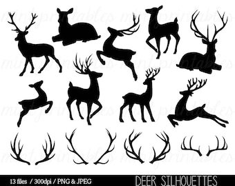 Deer Clipart, Deer silhouette Clip Art, Antler Clipart, Antler silhouettes, Reindeer Stag Doe - Commercial & Personal - BUY 2 GET 1 FREE!