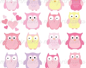 Owl Clipart, Baby Owl, Animal Clipart, Baby Shower Clipart, Animals Clipart, Baby Girl - Commercial & Personal - BUY 2 GET 1 FREE!