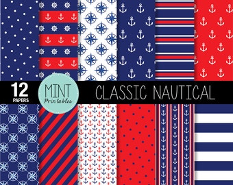Nautical Digital Paper, Anchor Scrapbooking Paper, Anchors, Patterned Paper, Printable Sheets, Sailing background - BUY 2 GET 1 FREE!