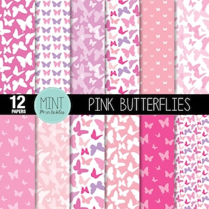 Butterflies Scrapbooking Paper, Pink Butterfly Digital Paper, Baby Girl Shower, Printable Sheets spring pink background - BUY 2 GET 1 FREE!