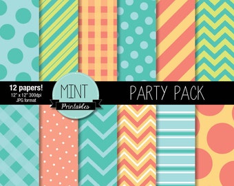 Digital Paper, Scrapbooking Papers, Patterned Paper, Printable Sheets, Party, Cardmaking, Polka Dots, Chevron, Stripes - BUY 2 GET 1 FREE!