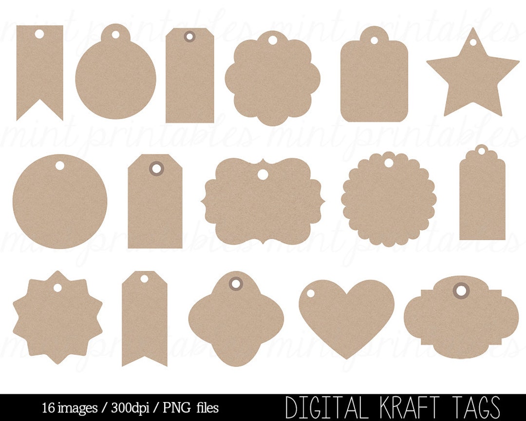 Kraft Paper Tags Digital Clipart, Label Clip Art, Swing Tag, Hang Tag