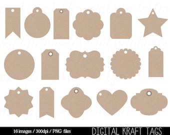 Etiquetas de papel Kraft clipart digital, etiqueta clip art, etiqueta swing, etiqueta pendurada, kraft marrom, vintage - comercial e pessoal - COMPRE 2 e ganhe 1 grátis!