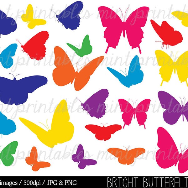 Helle Schmetterling Clipart ClipArt, Schmetterling Silhouetten Clipart ClipArt, Regenbogen - kommerzielle & Personal - BUY 2 GET 1 FREE!