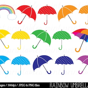 Umbrella Clipart Clip Art, Rainbow Umbrellas, Bright Colors Red Blue Yellow Polka Dot - Commercial & Personal - BUY 2 GET 1 FREE!
