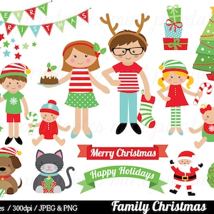 Kerst familie Clipart, Christmas Clip Art, boom, feestelijk, kat, hond baby mama mama papa - commerciële & Personal - BUY 2 GET 1 FREE!