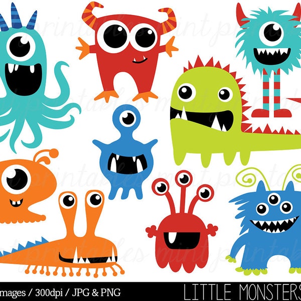 Monster Clipart, Monsters Clip Art, Birthday Clipart, Monster Party, Cute Monsters, Blue Red - Commercial & Personal - BUY 2 GET 1 FREE!