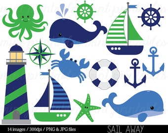 Nautischen Clipart ClipArt, Anker Clipart, Clipart, Segeln Leuchtturm Segelboot Meer Wal - kommerzielle & Personal - BUY 2 GET 1 FREE!