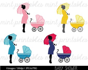 Baby Shower Clipart, Baby boy clipart, baby girl clipart, pregnant clipart, baby bump, stroller - Commercial & Personal - BUY 2 GET 1 FREE!