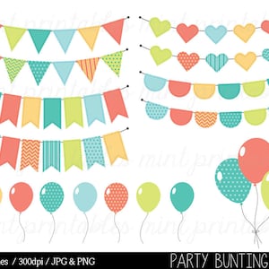 Bunting Clipart Clip Art, Birthday Clipart, Balloon Clipart, Birthday Invitation, Party - Commercial & Personal - BUY 2 GET 1 FREE!