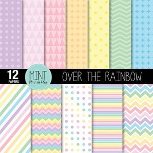 Rainbow Digital Paper, Pastel Rainbow Coloured Colored Scrapbooking Paper, Printable Sheets, Polka dots, Chevron - BUY 2 GET 1 FREE!