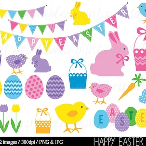 Easter Clipart Clip Art, Happy Easter Clipart, Easter Bunny, Easter Eggs, Easter Basket Bunting - Commercial & Personal - BUY 2 GET 1 FREE!