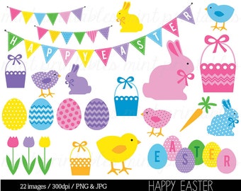 Easter Clipart Clip Art, Happy Easter Clipart, Easter Bunny, Easter Eggs, Easter Basket Bunting - Commercial & Personal - BUY 2 GET 1 FREE!