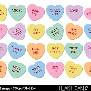Clipart coeur, coeur Candy clipart, Clipart bonbons Sweethearts, Conversation coeurs Clipart - Commercial & personnel - BUY 2 GET 1 FREE !
