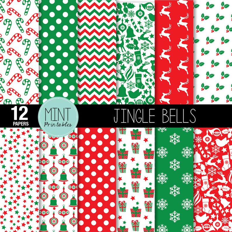 Christmas Scrapbooking Paper, Christmas Digital Paper, Red green Patterned, Printable Sheets background backgrounds BUY 2 GET 1 FREE image 1