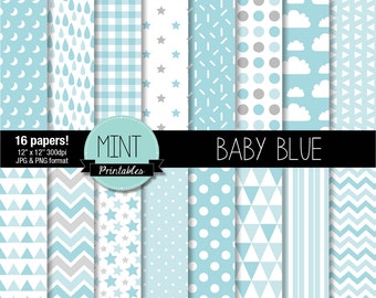 Scrapbooking Papiere, gemusterten Papier, bedruckbare Blatt, blau-Baby-Dusche, blau Baby Boy Digital Paper, Pastell blau - BUY 2 GET 1 FREE!