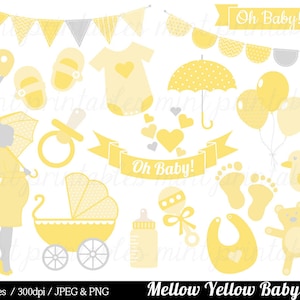 Baby Shower Clipart, Yellow Baby Clipart, Baby Clip Art, Boy Girl Gender Neutral, bunting - Commercial & personal - BUY 2 GET 1 FREE!