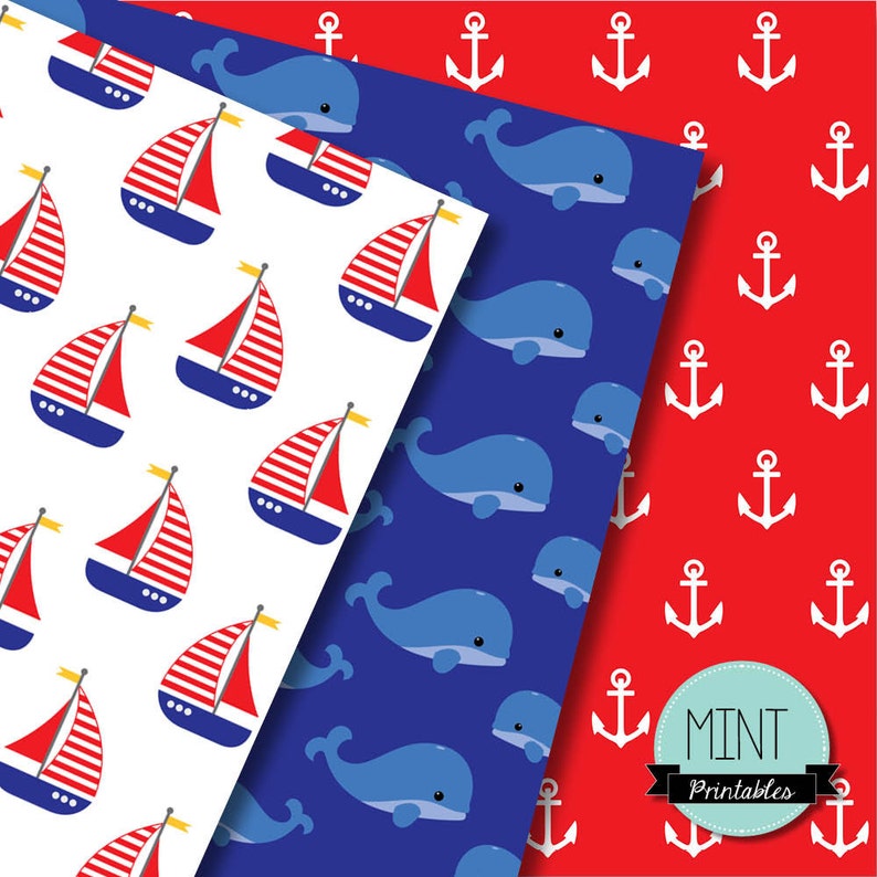Nautical Scrapbooking Paper, Digital Paper, Anchor Anchors Patterned Paper, Printable Sheets Sailing background BUY 2 GET 1 FREE image 3