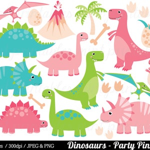 Dinosaur clipart, roze blauw dinosaurussen illustraties, T Rex Stegosaurus Triceratops meisje Dino party-commerciële & Personal-kopen 2 GET 1 gratis!