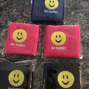 2 Hit Happy Embroidered Wrist Bands - a Great Gift for Tennis Players