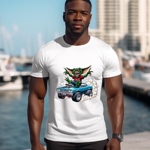 Gremlin Hot Rod T-Shirt – Cartoon Muscle Car Burnout Tee, Funny Monster Street Racer Graphic Tee, Retro Drag Racing Shirt for Men