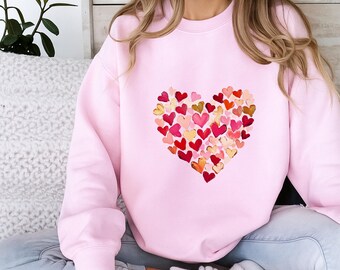 Felpa con cuore di San Valentino • Girocollo con cuore dipinto • Grazioso maglione per San Valentino • Maglietta con cuore rosa e rosso • Felpa con amore accogliente come regalo