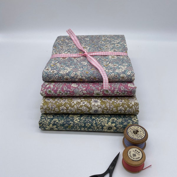 Fat quarter bundle Beautiful flowers and florals in pink, aqua, green and Dresden. 100% cotton Fabric 50 cms x 55 cms x 4